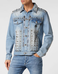 Philipp Plein｜Zipped Denim Jacket Studs Men's Denim Jacket