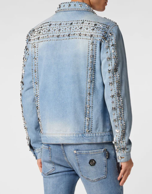 Philipp Plein｜Zipped Denim Jacket Studs Men's Denim Jacket