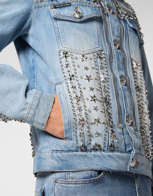 Philipp Plein｜Zipped Denim Jacket Studs Men's Denim Jacket