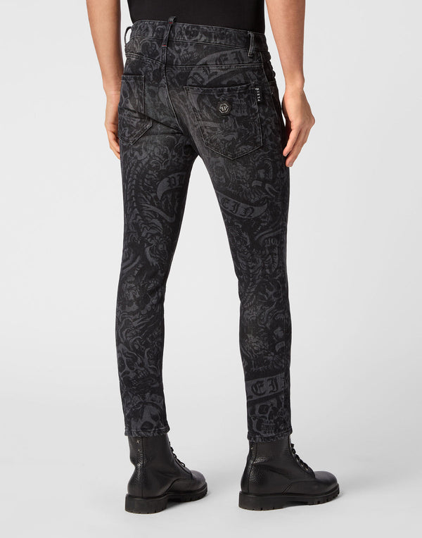 Philipp Plein｜Denim Trousers Skinny Fit Tattoo Men's Jeans