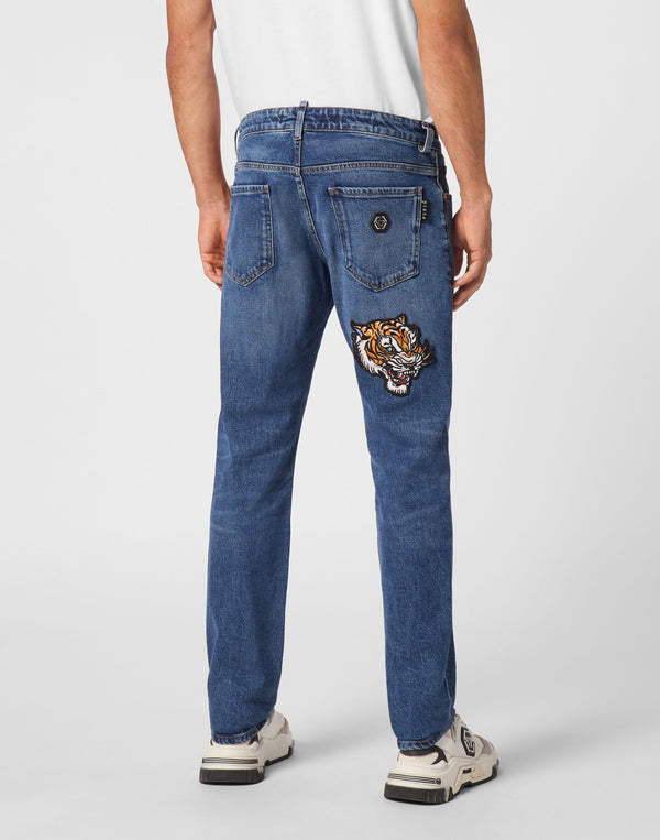 Philipp Plein｜Denim Trousers Super Straight Cut Tattoo Men's Jeans