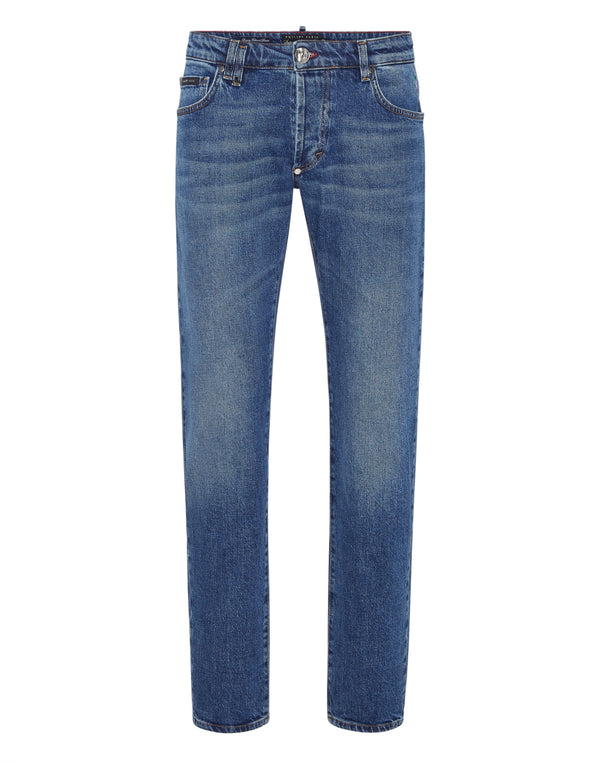 PHILIPP PLEIN Denim Trousers Super Straight Cut Tattoo