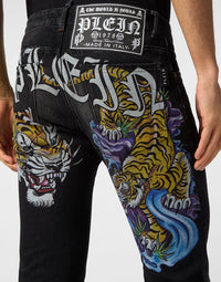 Philipp Plein｜Denim Trousers Super Straight Cut Tattoo Men's Jeans
