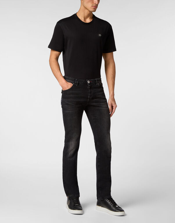 Philipp Plein｜Denim Trousers Super Straight Cut Tattoo Men's Jeans