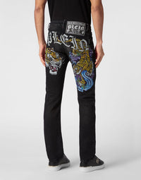 Philipp Plein｜Denim Trousers Super Straight Cut Tattoo Men's Jeans