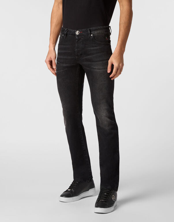 Philipp Plein｜Denim Trousers Super Straight Cut Tattoo Men's Jeans
