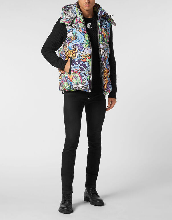 Philipp Plein｜Nylon Down Jacket Vest Tattoo Men's Jacket