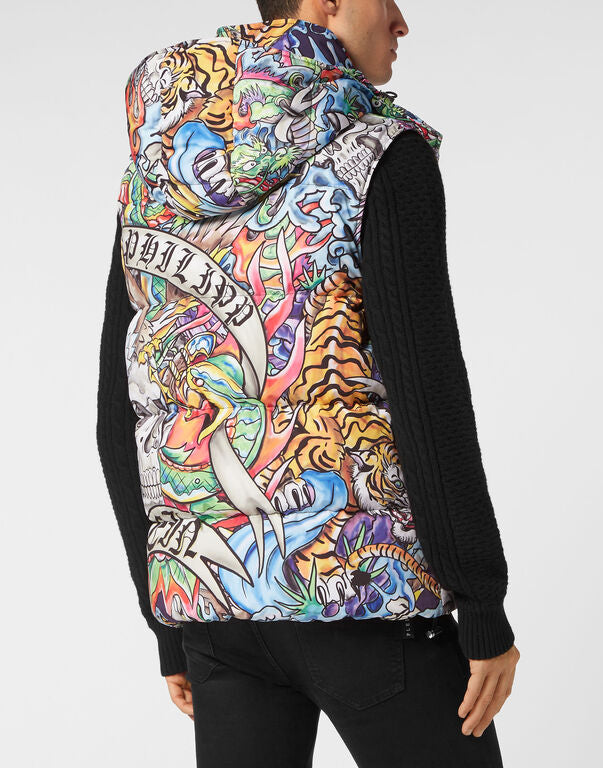 Philipp Plein｜Nylon Down Jacket Vest Tattoo Men's Jacket
