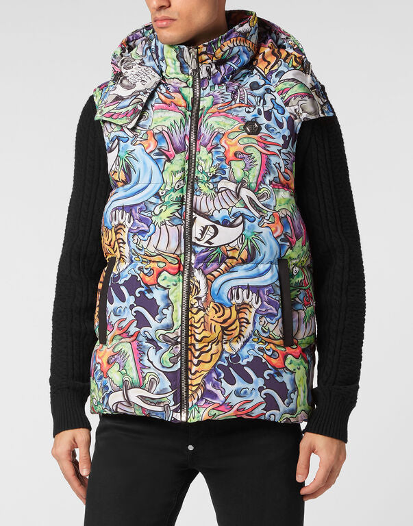 Philipp Plein｜Nylon Down Jacket Vest Tattoo Men's Jacket