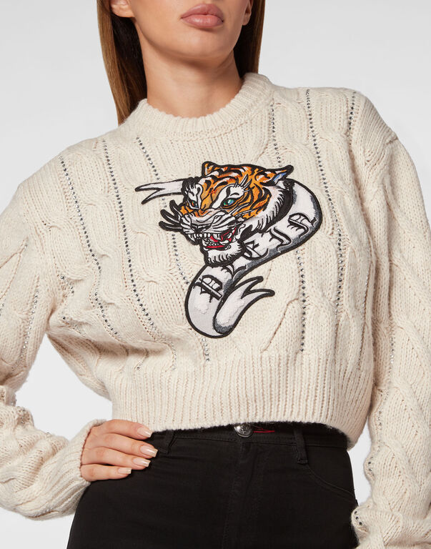 Philipp Plein｜Wool Blend Pullover Round Neck LS Tattoo Women's Sweater