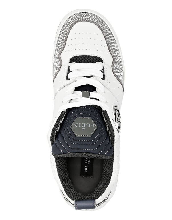 Philipp Plein｜Mix Leather Lo-Top Sneakers Crystal Men's Sneakers