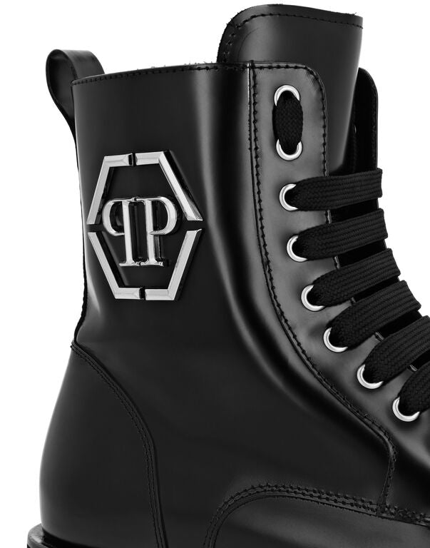 Philipp Plein｜Leather Printed Boots Flat High Women's Boots
