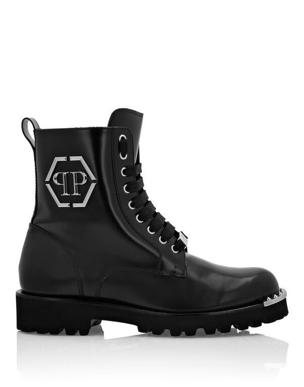 Philipp Plein｜Leather Printed Boots Flat High Women's Boots