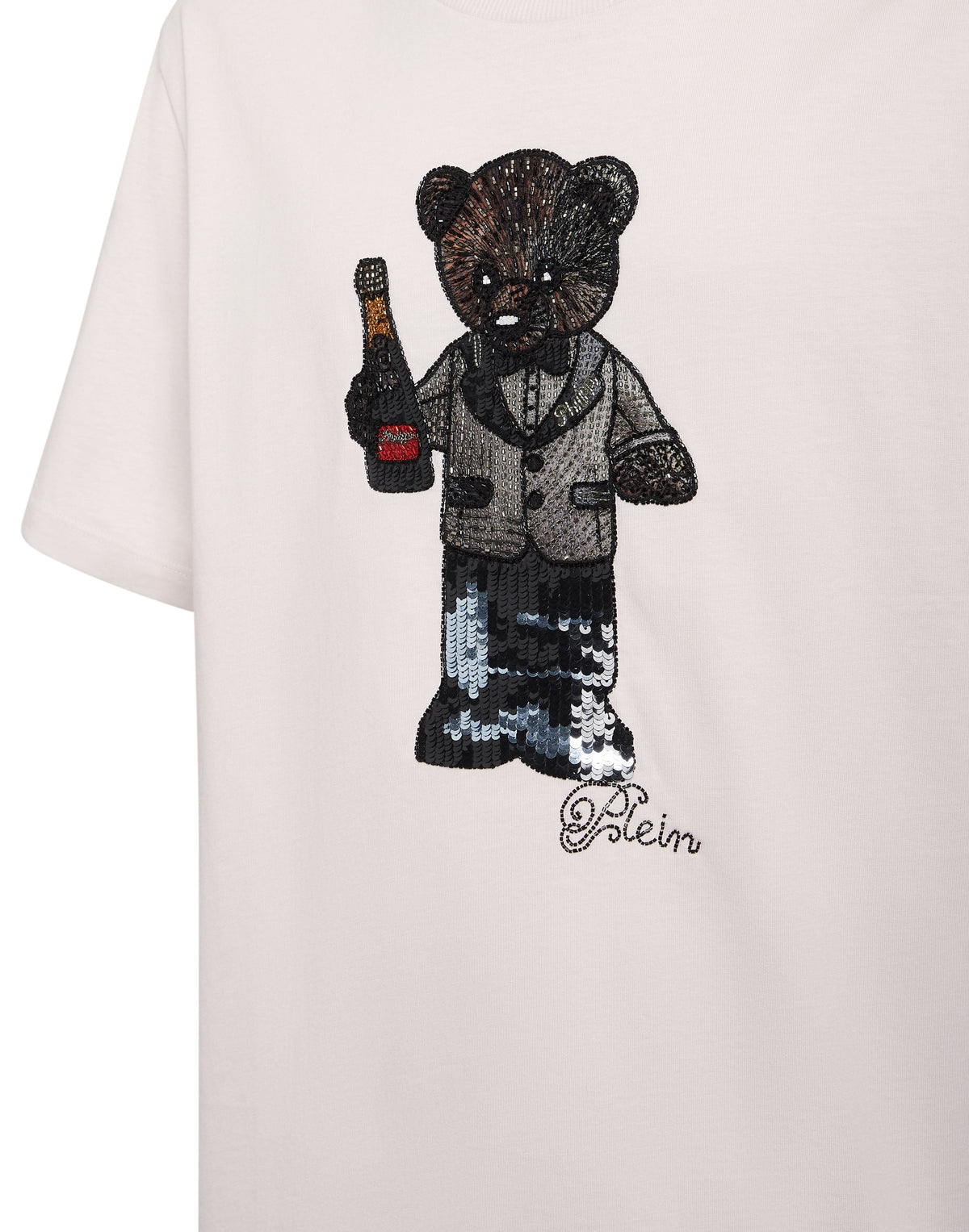 Philipp Plein｜Round Neck T-Shirt Teddy Crystal Men's T-Shirt