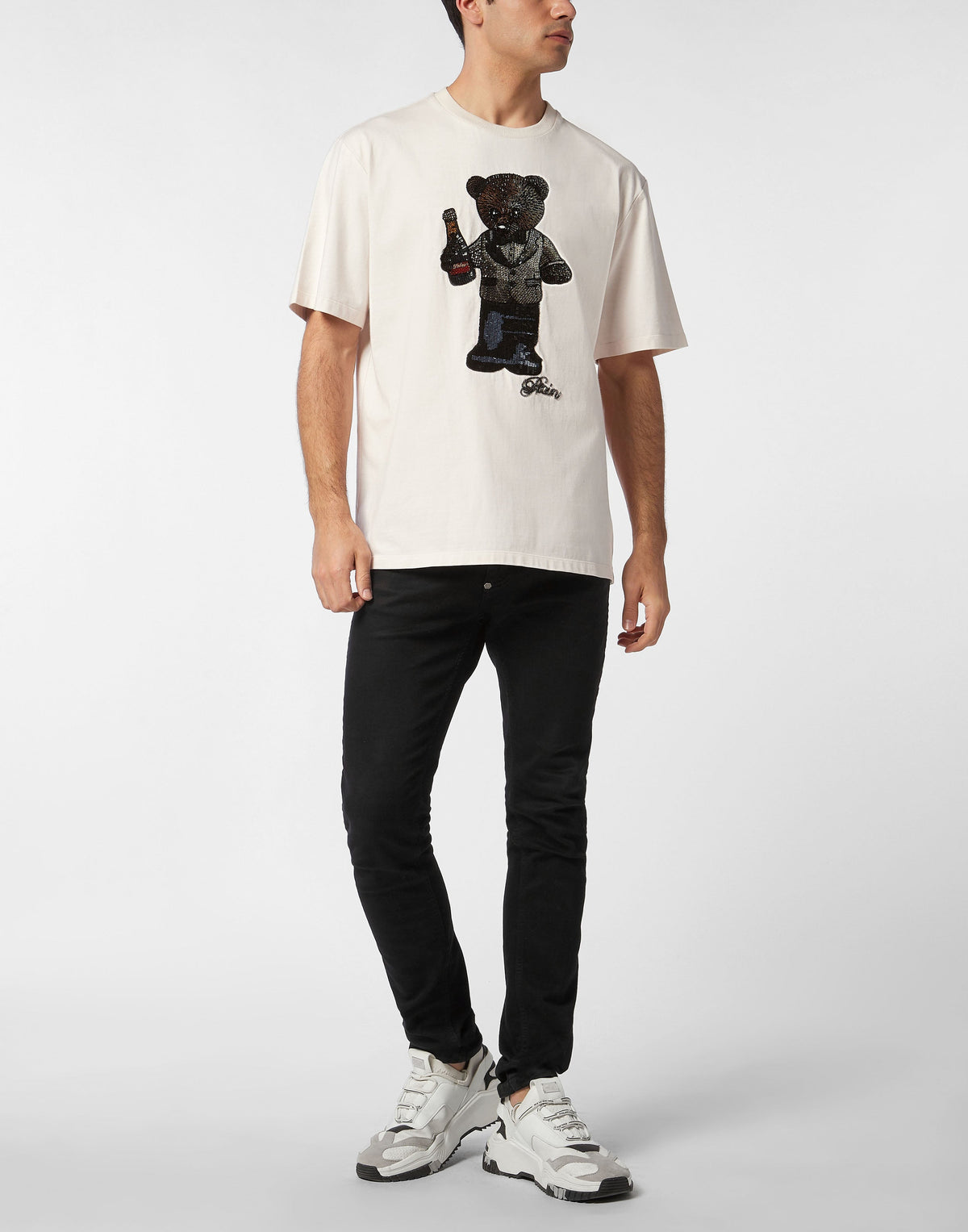 Philipp Plein｜Round Neck T-Shirt Teddy Crystal Men's T-Shirt