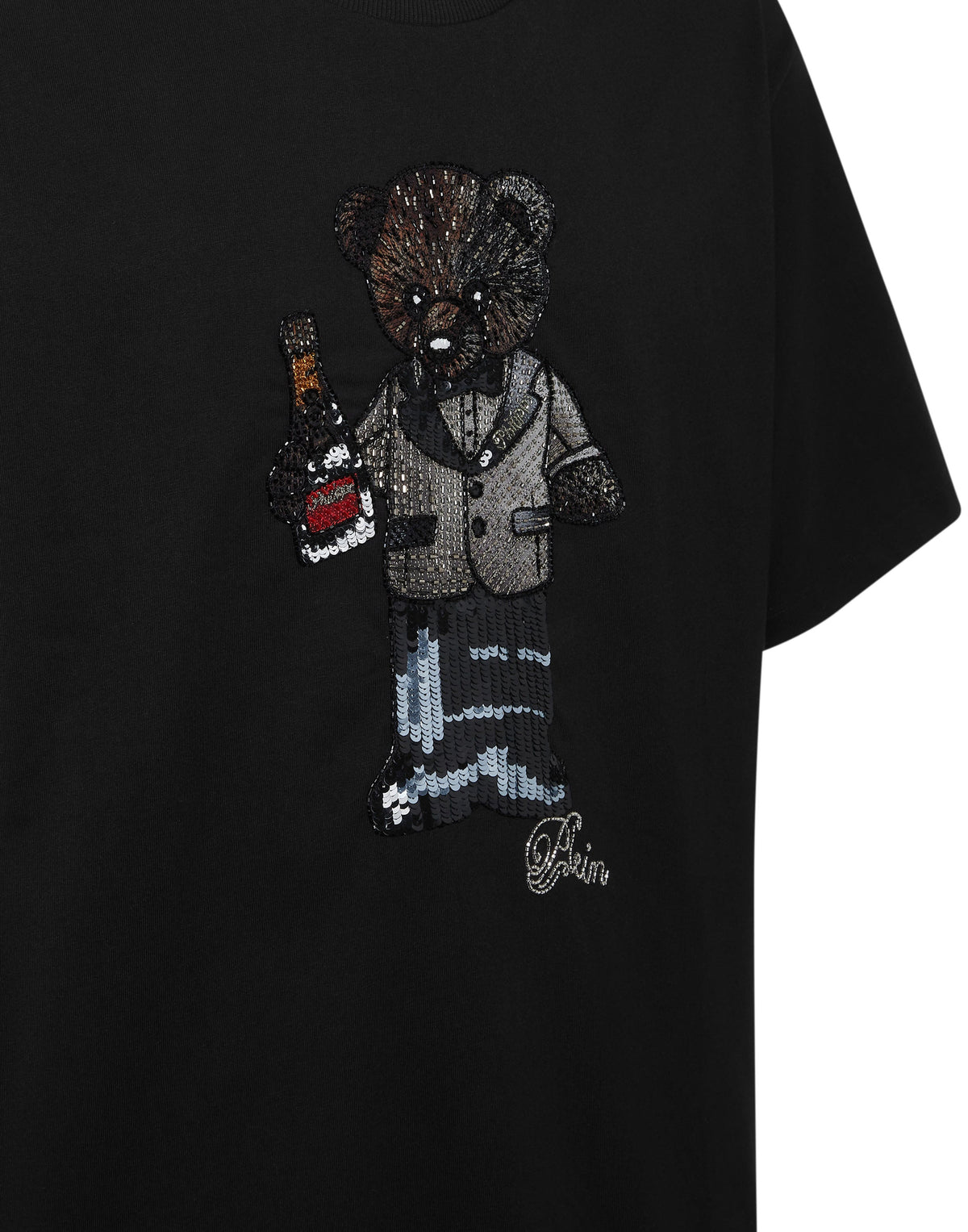 Philipp Plein｜Round Neck T-Shirt Teddy Crystal Men's T-Shirt