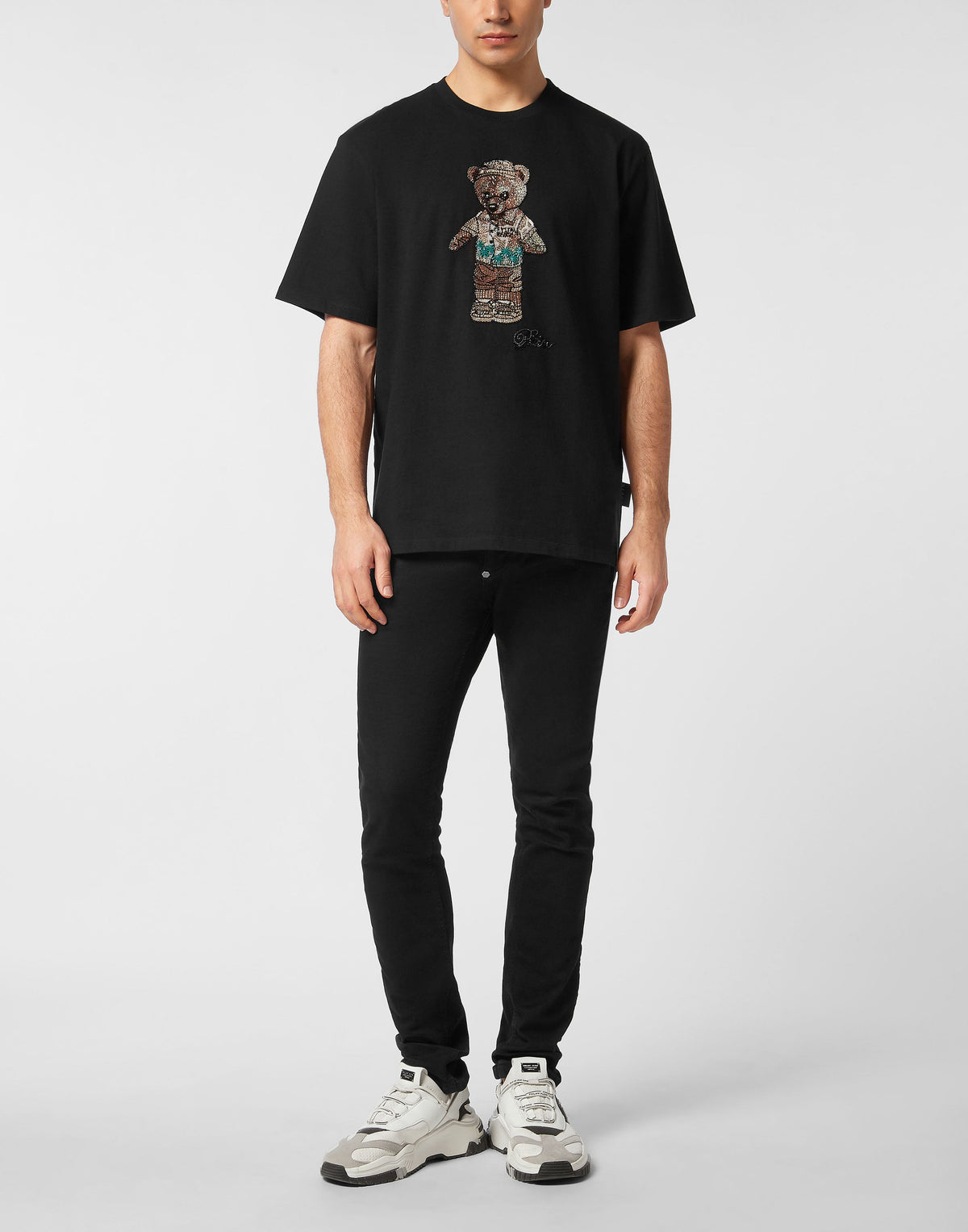 Philipp Plein｜Crystal Round Neck T-Shirt Teddy Bear Men's T-Shirt