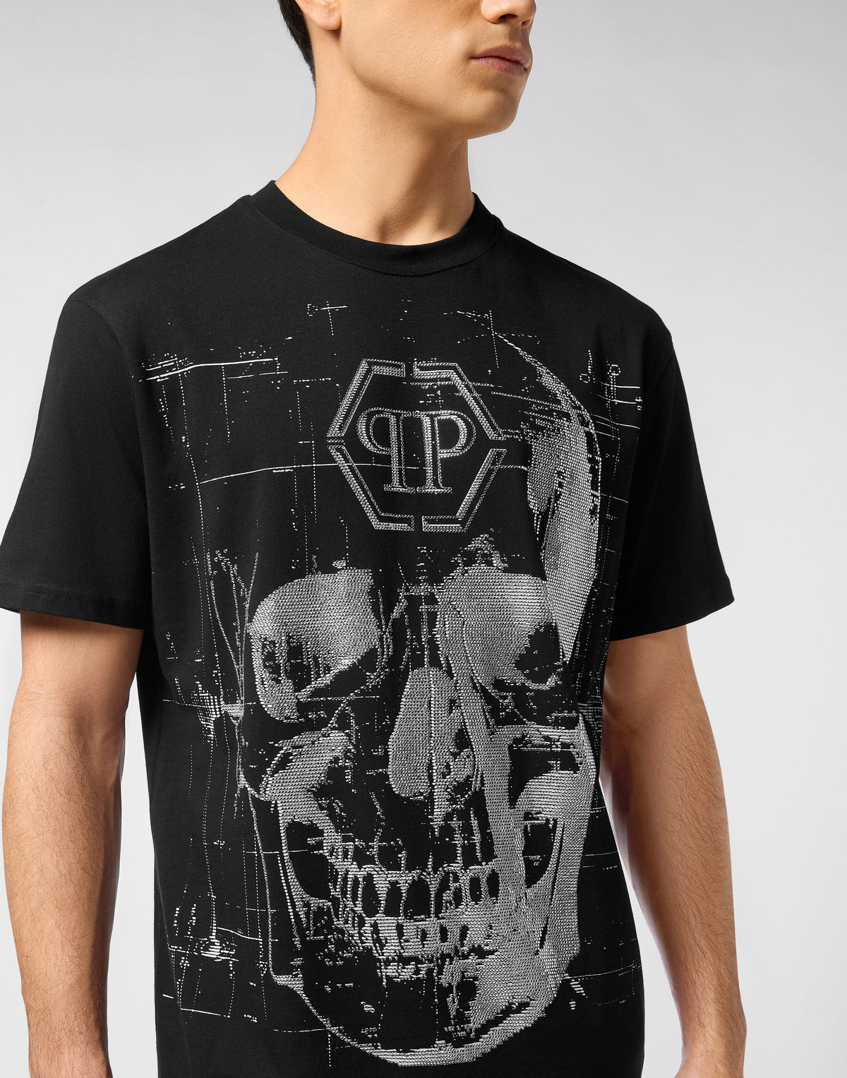 Philipp Plein｜Round Neck T-Shirt Skull Strass Men's T-Shirt