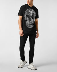 Philipp Plein｜Round Neck T-Shirt Skull Strass Men's T-Shirt