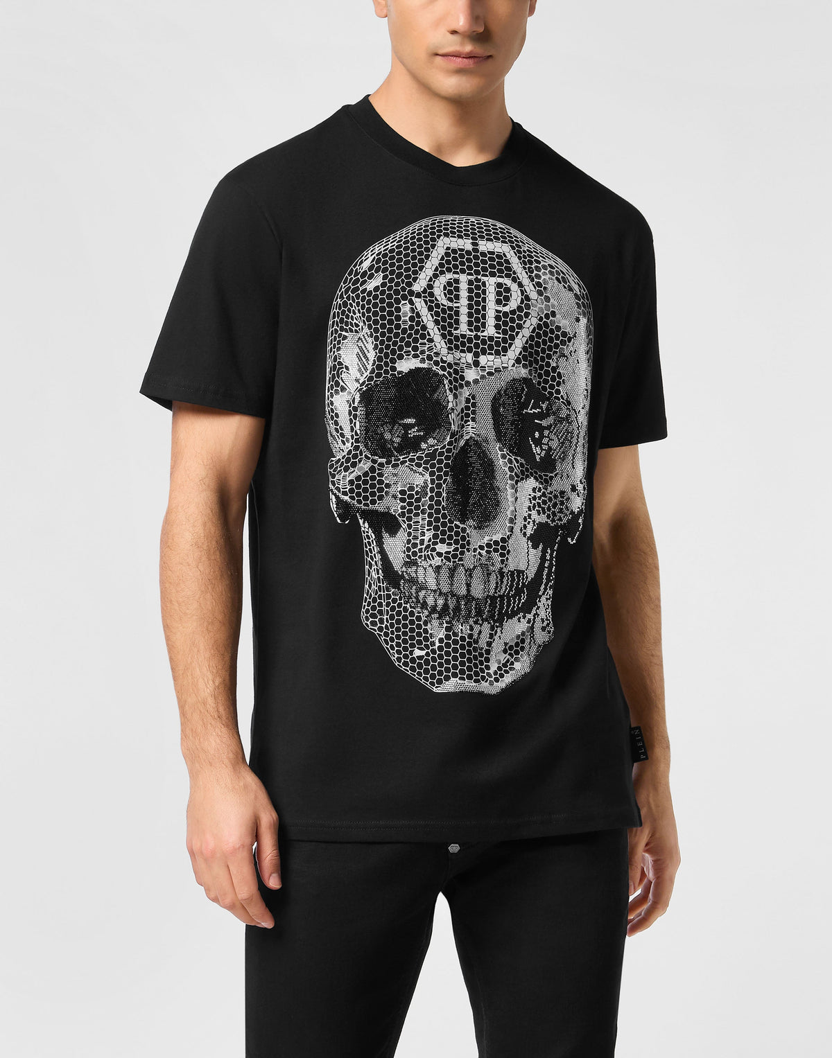 Philipp Plein｜Round Neck T-Shirt Skull Strass Men's T-Shirt