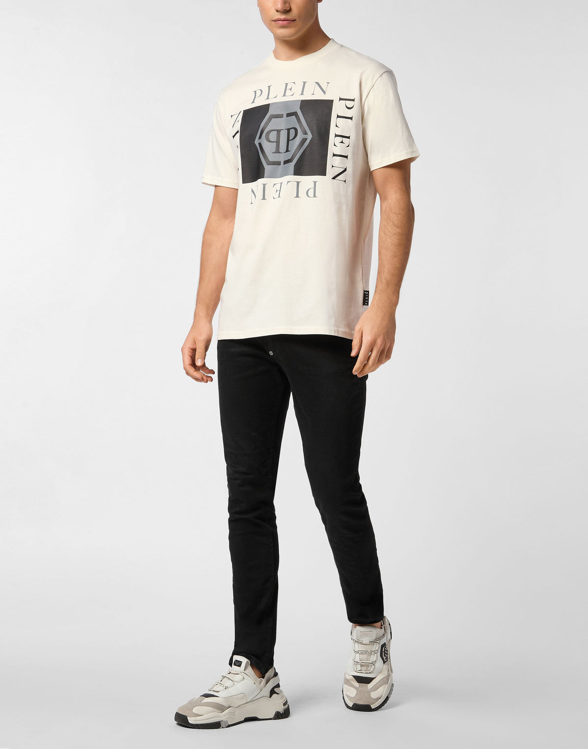 Philipp Plein｜Printed Round Neck T-Shirt Hexagon Men's T-Shirt