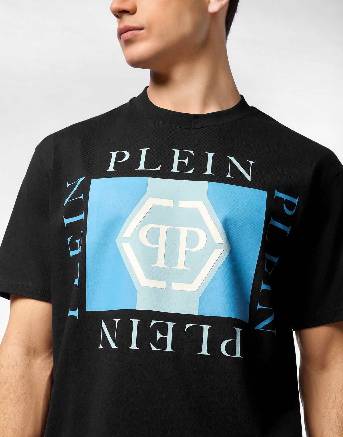 Philipp Plein｜Printed Round Neck T-Shirt Hexagon Men's T-Shirt