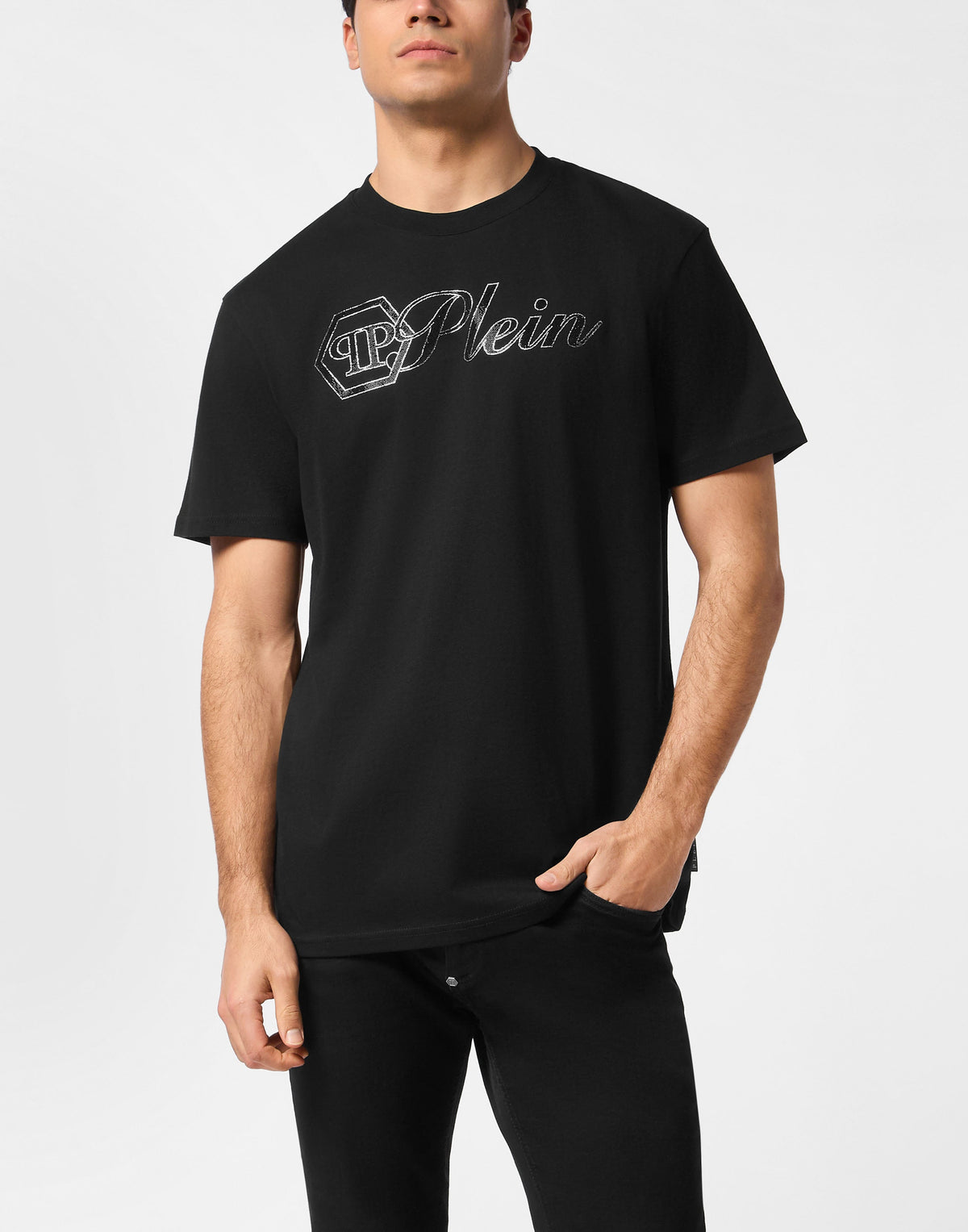Philipp Plein｜Round Neck T-Shirt Full Of Stones Plein Men's T-Shirt