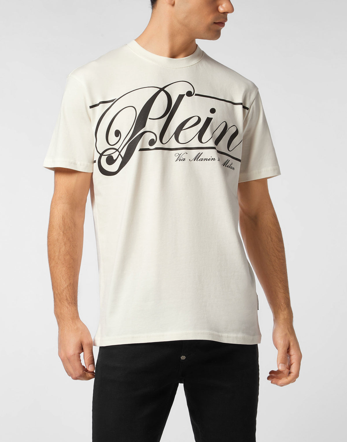 Philipp Plein｜Printed Round Neck T-Shirt Italic Men's T-Shirt