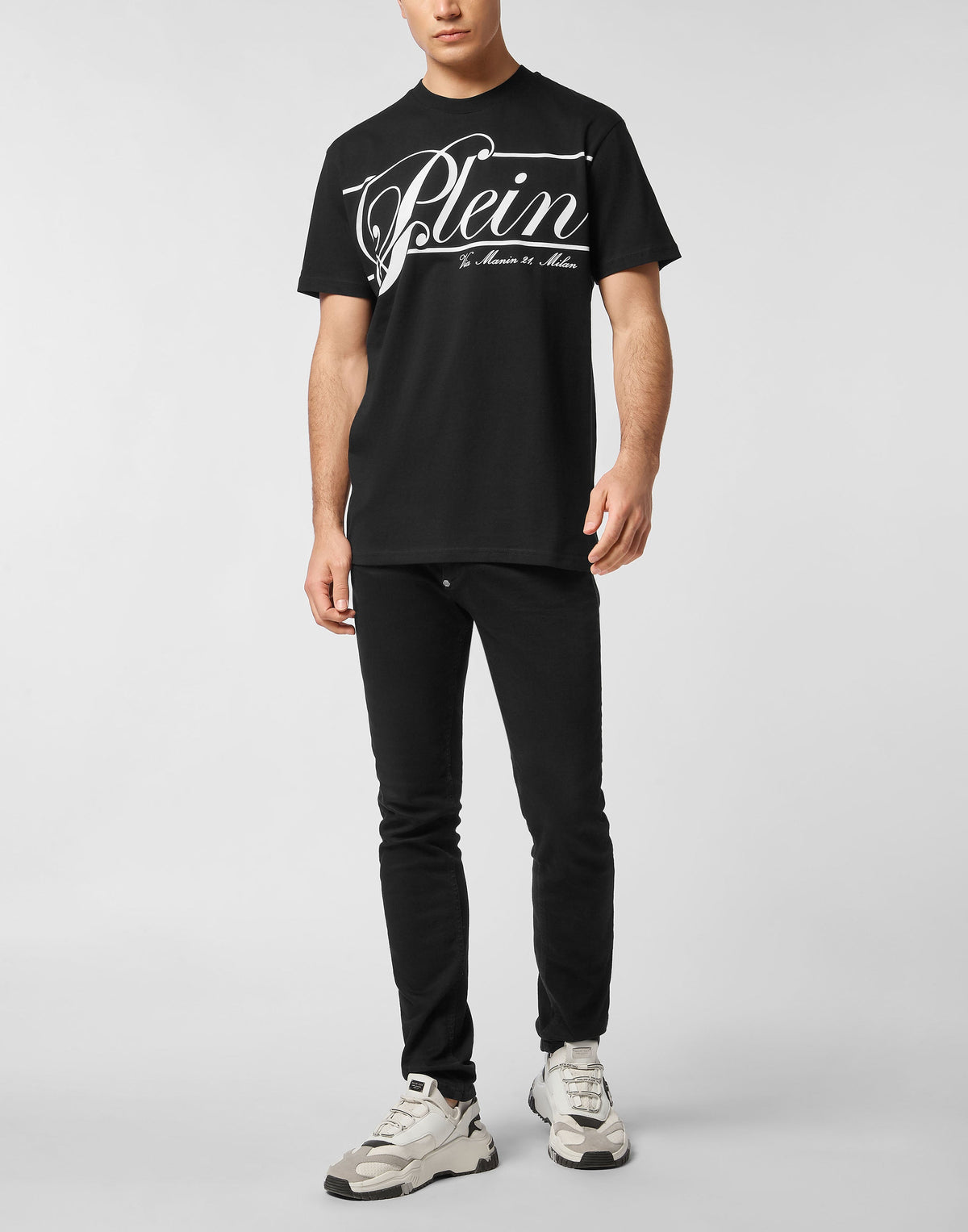 Philipp Plein｜Printed Round Neck T-Shirt Italic Men's T-Shirt