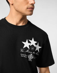 Philipp Plein｜Round Neck T-Shirt Leather Patch Stars Men's T-Shirt
