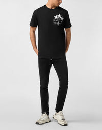 Philipp Plein｜Round Neck T-Shirt Leather Patch Stars Men's T-Shirt