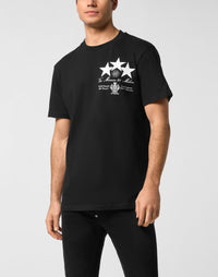 Philipp Plein｜Round Neck T-Shirt Leather Patch Stars Men's T-Shirt