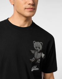 Philipp Plein｜Embroidered Round Neck T-Shirt Strass Teddy Bear Men's T-Shirt