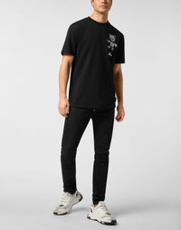 Philipp Plein｜Embroidered Round Neck T-Shirt Strass Teddy Bear Men's T-Shirt