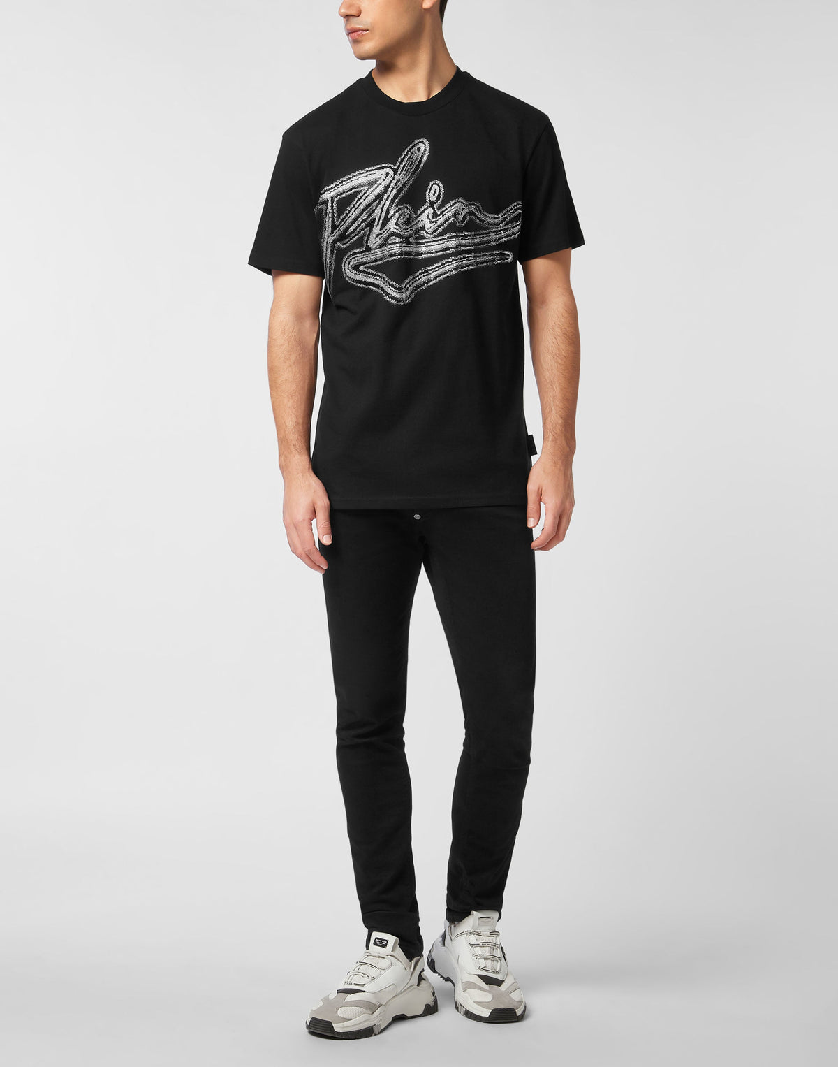 Philipp Plein｜Cotton Round Neck T-Shirt Chrome Plein Men's T-Shirt