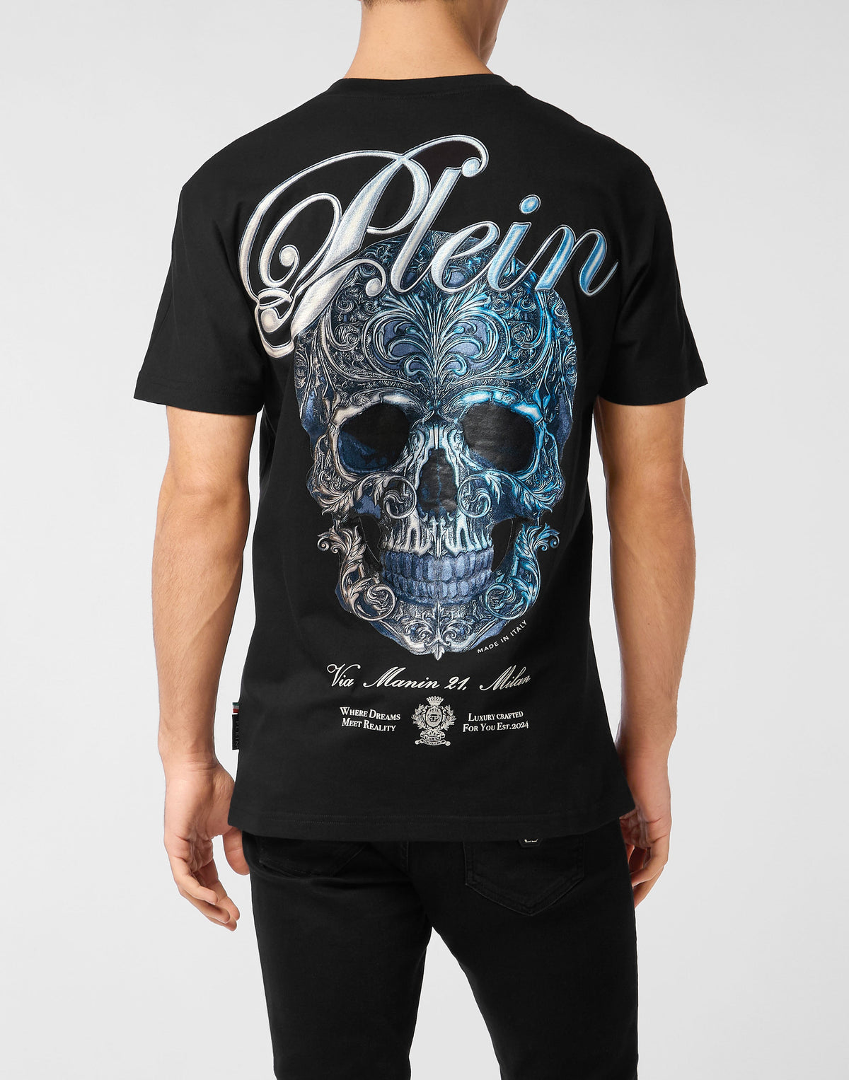 Philipp Plein｜Round Neck T-Shirt Gradient Skull Men's T-Shirt
