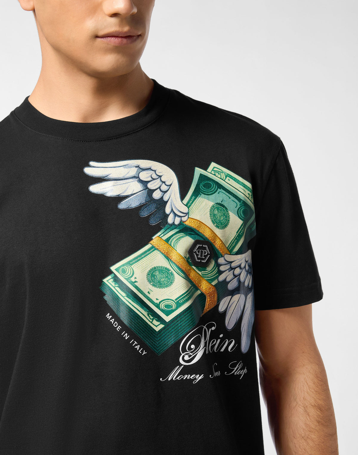 Philipp Plein｜Round Neck T-Shirt Money Men's T-Shirt