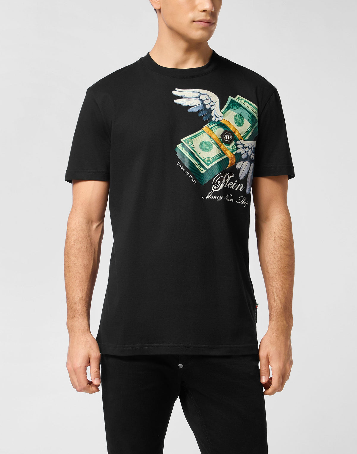 Philipp Plein｜Round Neck T-Shirt Money Men's T-Shirt