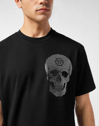 Philipp Plein｜Round Neck Heavy Cotton T-Shirt Crystal Skull Men's T-Shirt