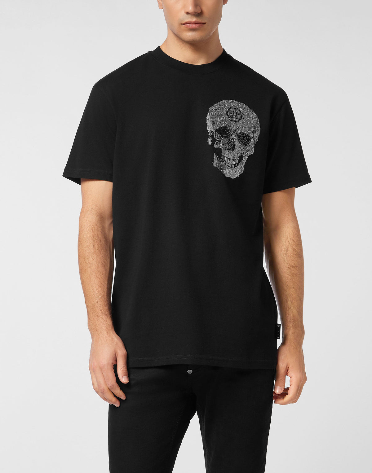 Philipp Plein｜Round Neck Heavy Cotton T-Shirt Crystal Skull Men's T-Shirt