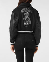 Philipp Plein｜Wool and Leather College Bomber Teddy Women's Jacket
