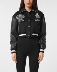 Philipp Plein｜Wool and Leather College Bomber Teddy Women's Jacket