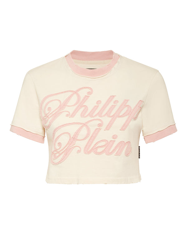 PHILIPP PLEIN Cropped Fitted T-Shirt Patch Signature