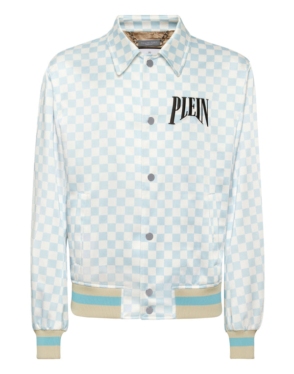 Philipp Plein Satin Coster Jacket 淡藍白棋盤格緞面外套 男款正面