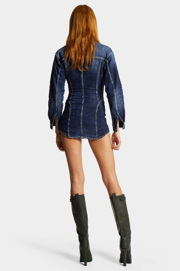 DSQUARED2｜DARK EASY WASH DENIM BUSTIER DRESS Women's Denim Dress