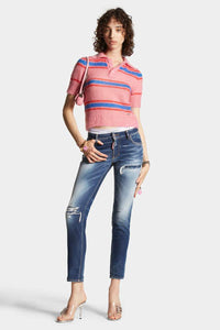 DSQUARED2｜RIPPED KNEE WASH MEDIUM WAIST JENNIFER JEANS Women's Jeans