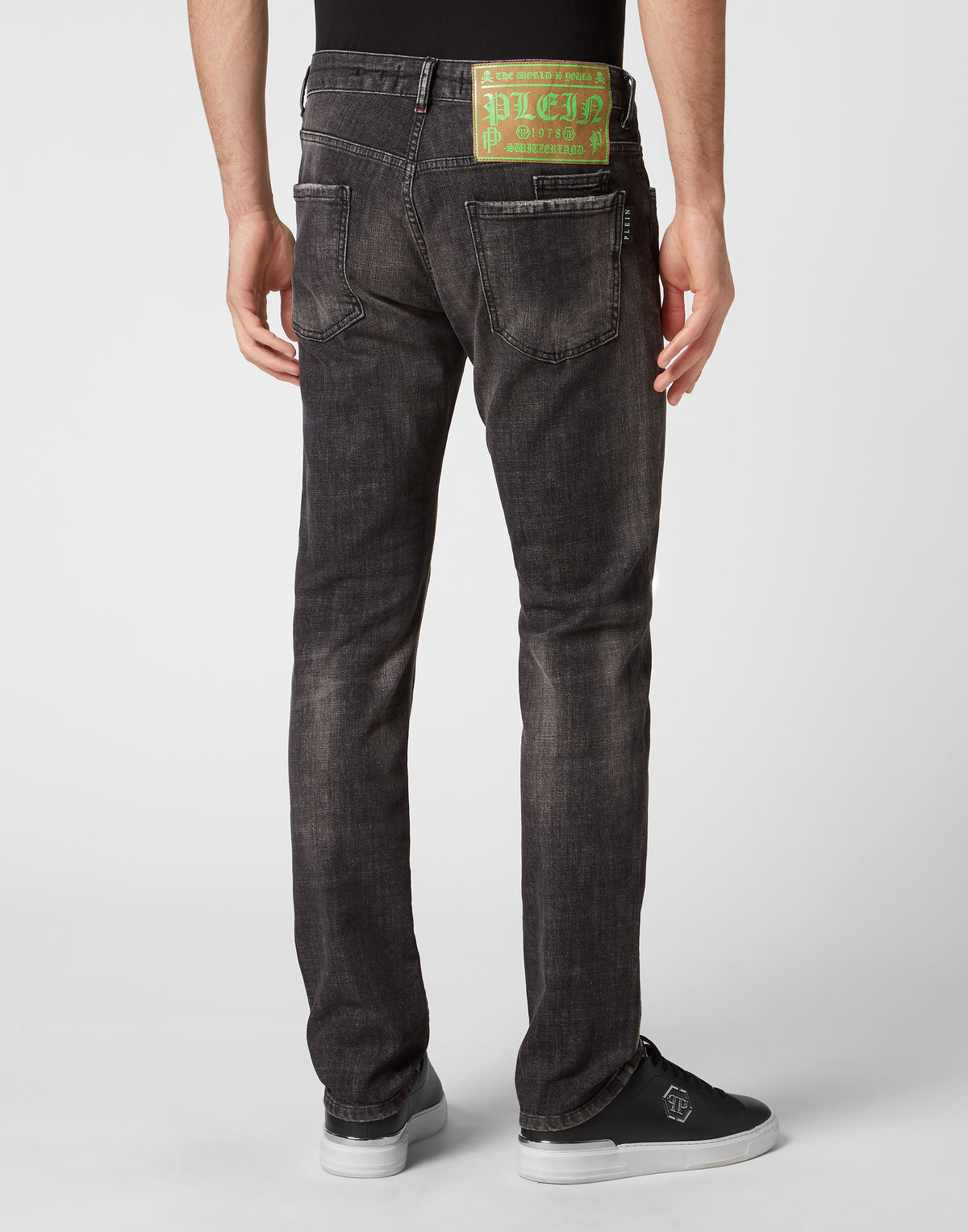 Philipp Plein｜Denim Trousers Super Straight Cut Skull&Bones Men's Jeans