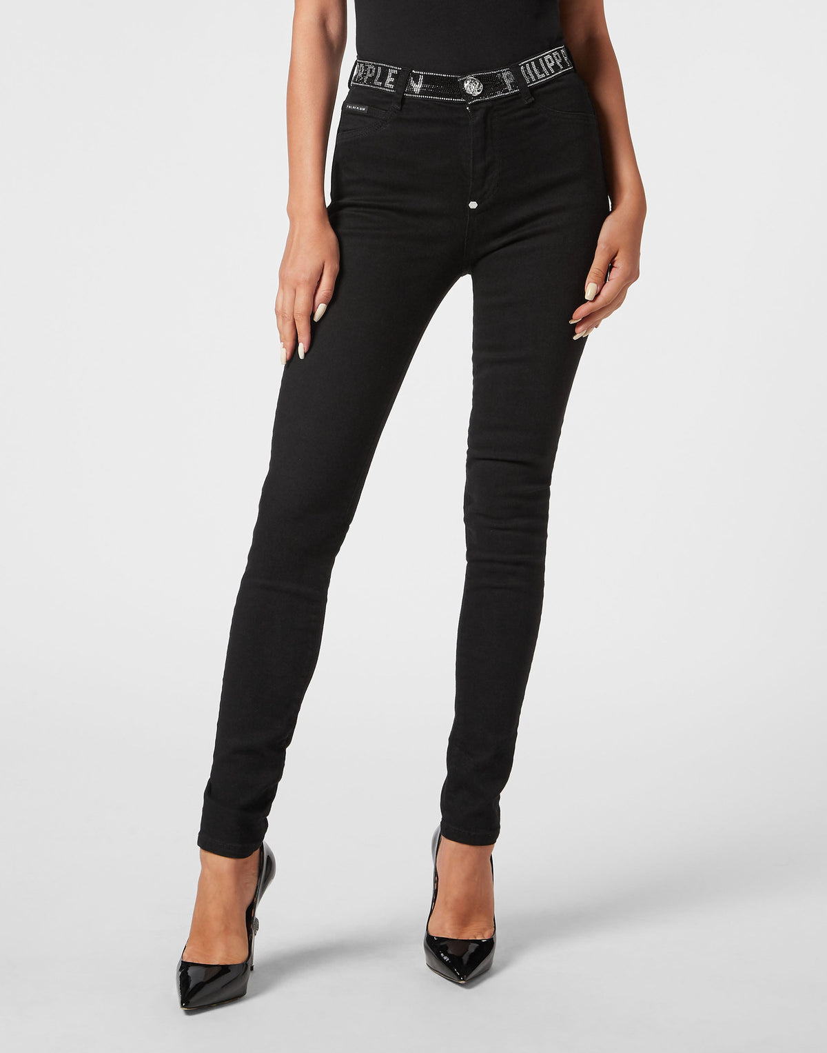 Philipp Plein｜High Waist Jeggings Crystal Women's Stretch Jeans