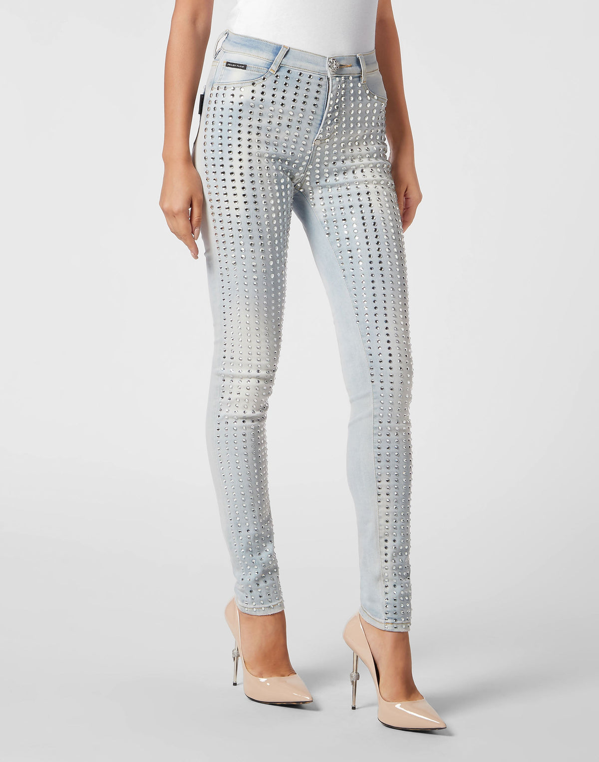Philipp Plein｜High Waist Jeggings Crystal Pinstripe Women's Stretch Jeans