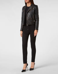 Philipp Plein｜Vintage Leather Boxy Biker Women's Leather Jacket